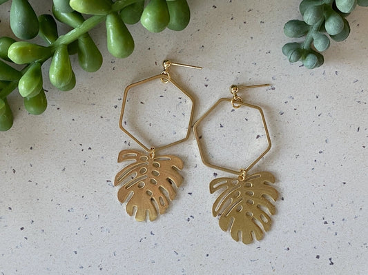 Geometric Monstera Earrings